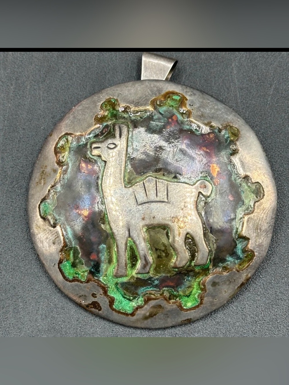 Vintage Peruvian Sterling Silver & Copper Llama Pendant - 27.9g - Peru 925